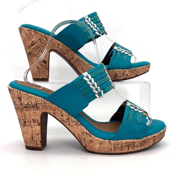 Eurosoft by Sofft Fayann Turquoise Cork Wedge Platform Heels Womens Shoes 10W - Picture 5 of 16